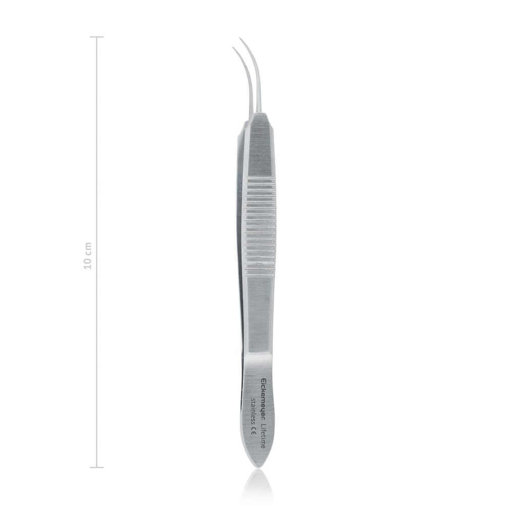 [172035] Harms varrat csipesz, fogazat nélkül, hajlított, 6 mm-es platformmal, 10 cm, 7-0–9-0 varratokhoz