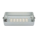 Eszközkonténer alsó rész, 6 cm magas, perforált, szűrővel, 30 × 13,5 × 7 cm, szürke, autoklávozható