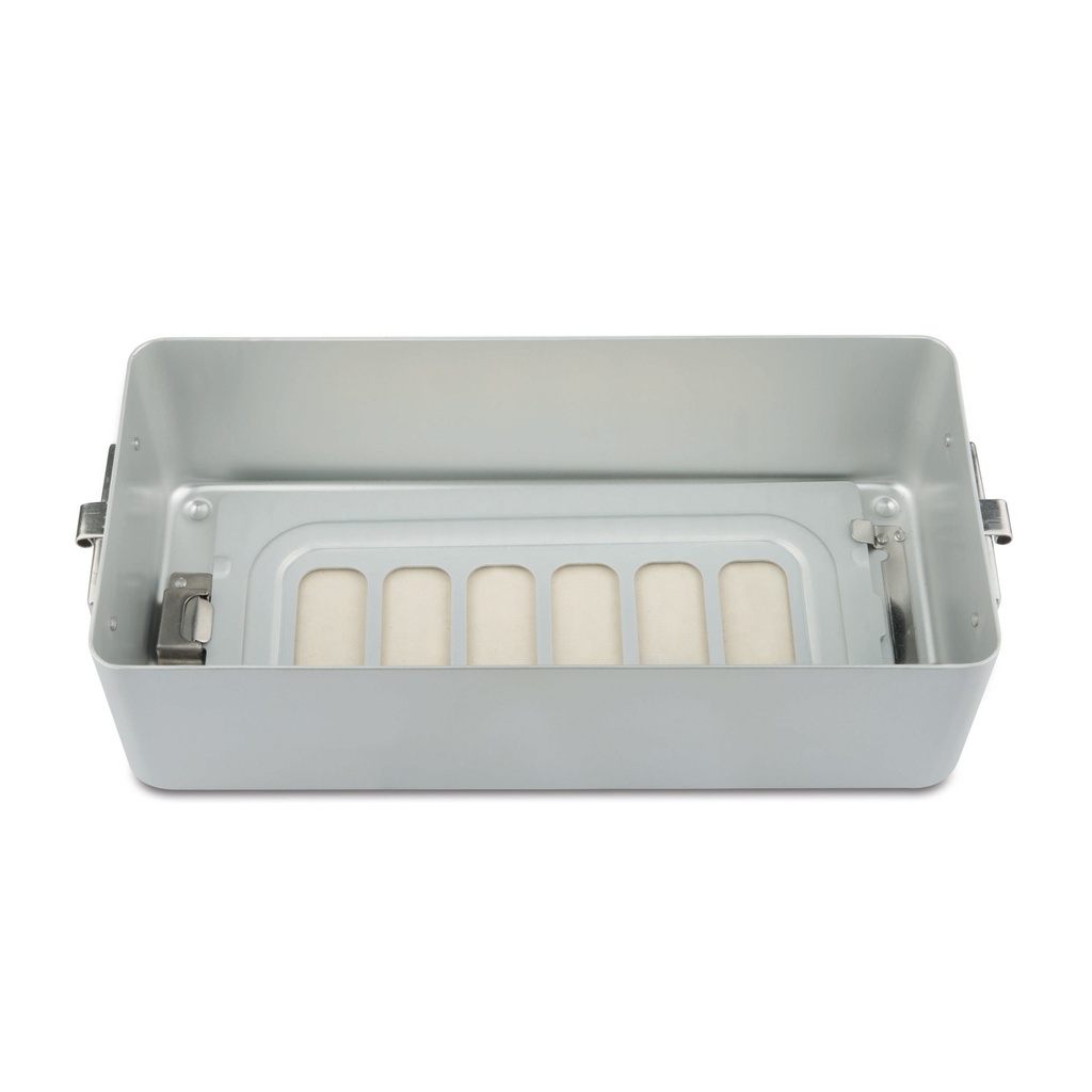 Eszközkonténer alsó rész, 9 cm magas, perforált, szűrővel, 30 × 14,0 × 9 cm, szürke, autoklávozható