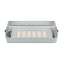 Eszközkonténer alsó rész, 4,5 cm magas, perforált, lapos kivitel, 30 × 14 × 4,5 cm, szürke, autoklávozható