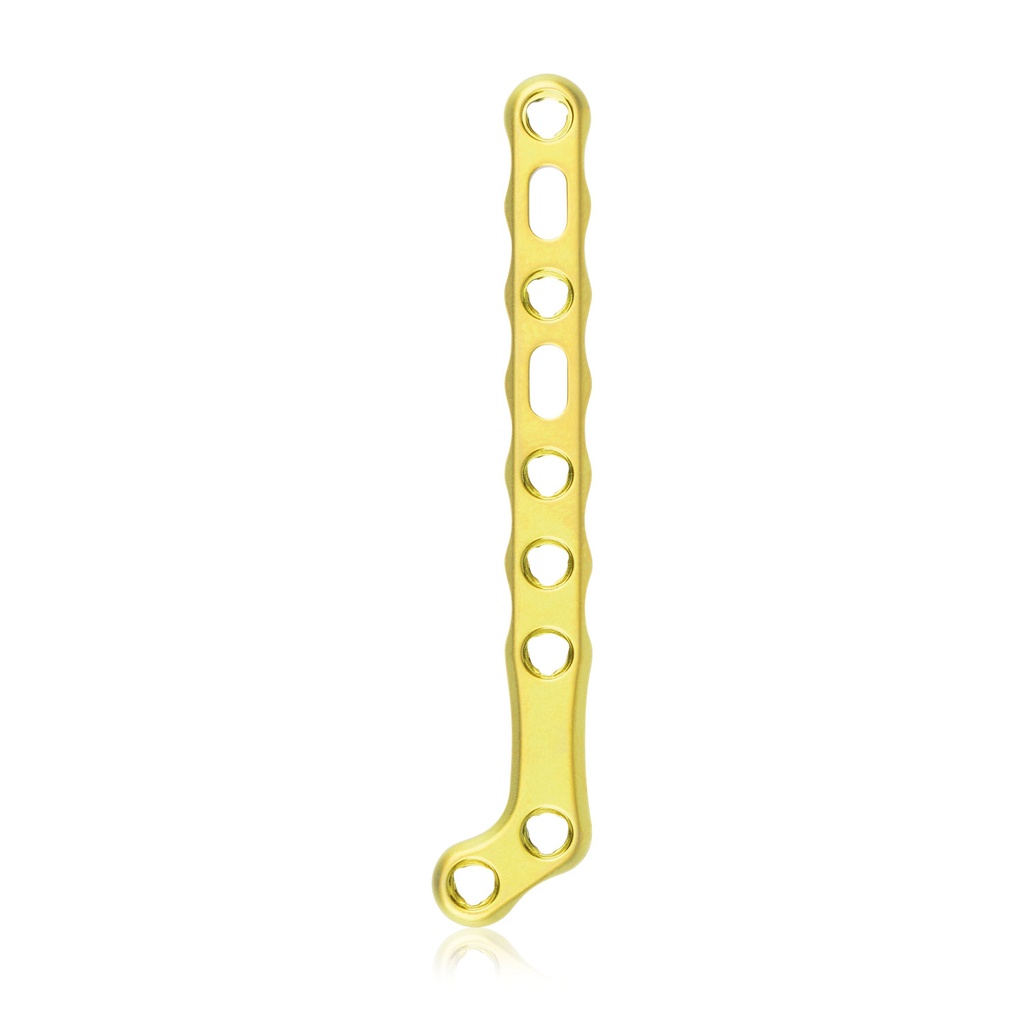 EickLoxx Small Contour 2.2 hokiütő-alakú csontlemez, bal oldali, 9 lyuk, 11 × 58 mm, 1.7 / 2.3 rendszer, sárga
