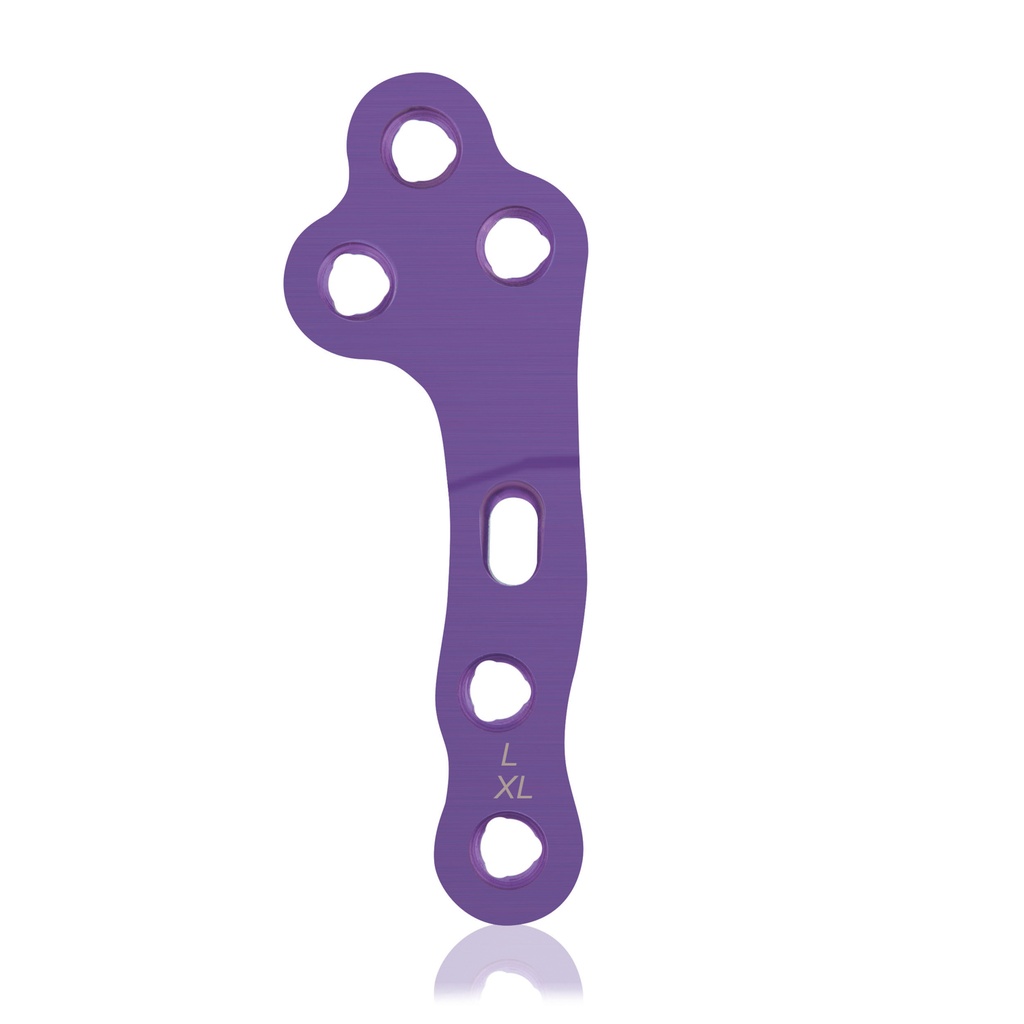 EickLoxx TPLO bal oldali XL zárólemez, 3/3 lyuk, 64 mm, Ø 2.7 / 3.5, titán, magenta