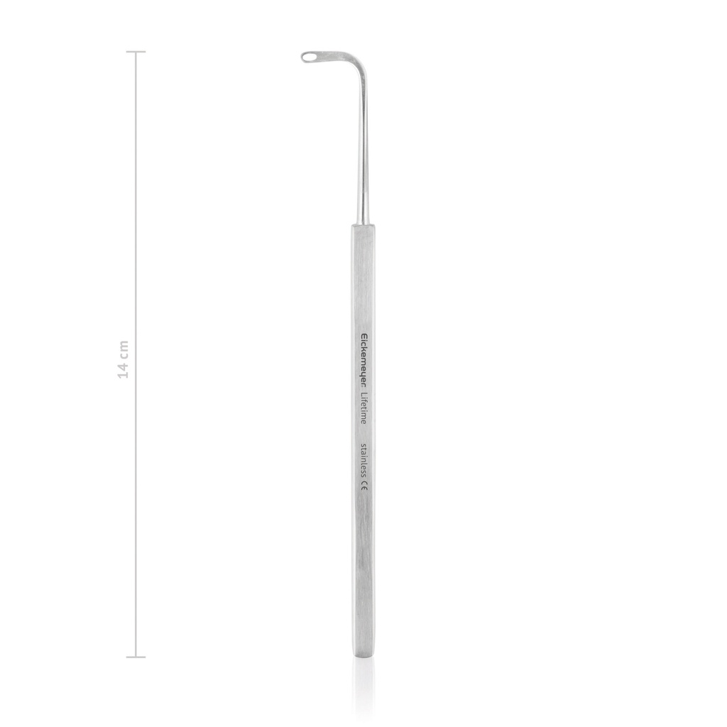Gass retinaleválási kampó ovális nyílással, 1,5 mm, 13 mm, Hossz = 14 cm