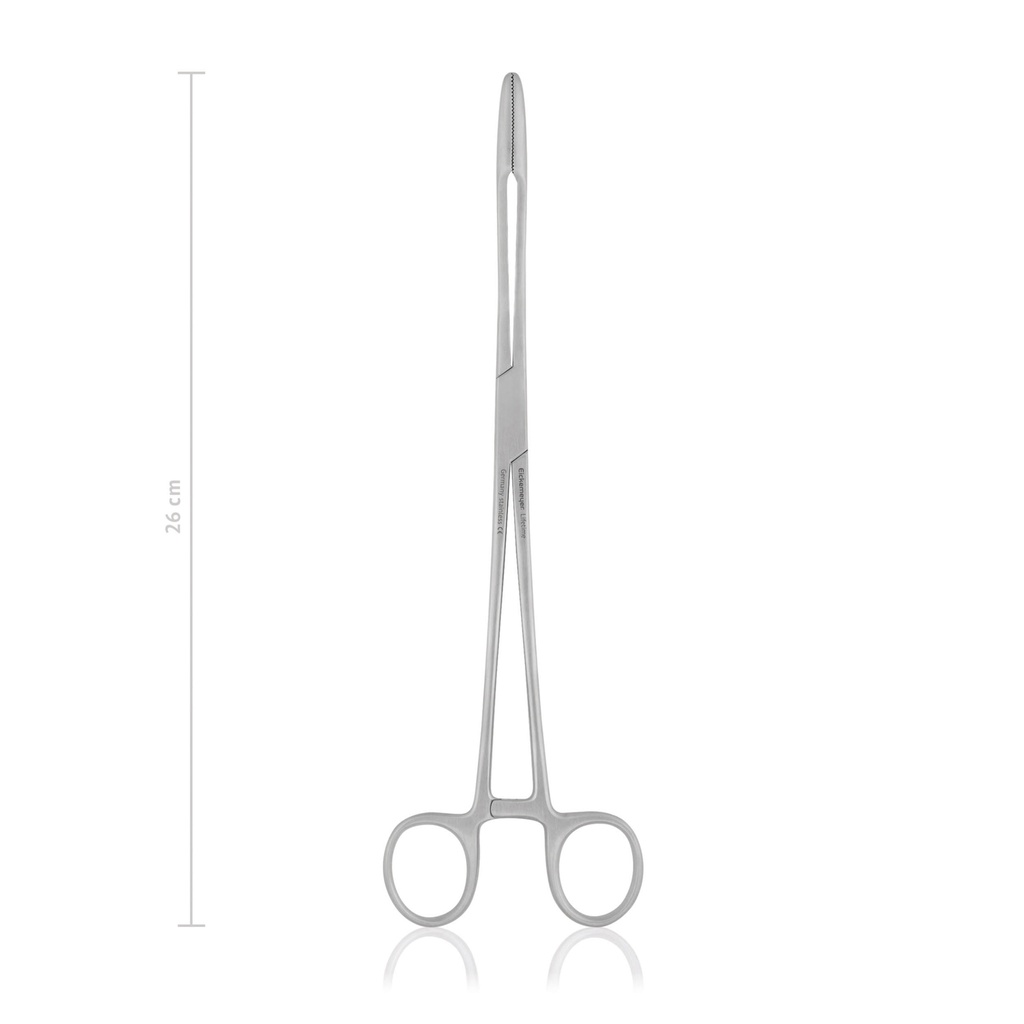 [137526] MAIER tampon- és kötszerfogó, 26 cm, hajlított, retesszel