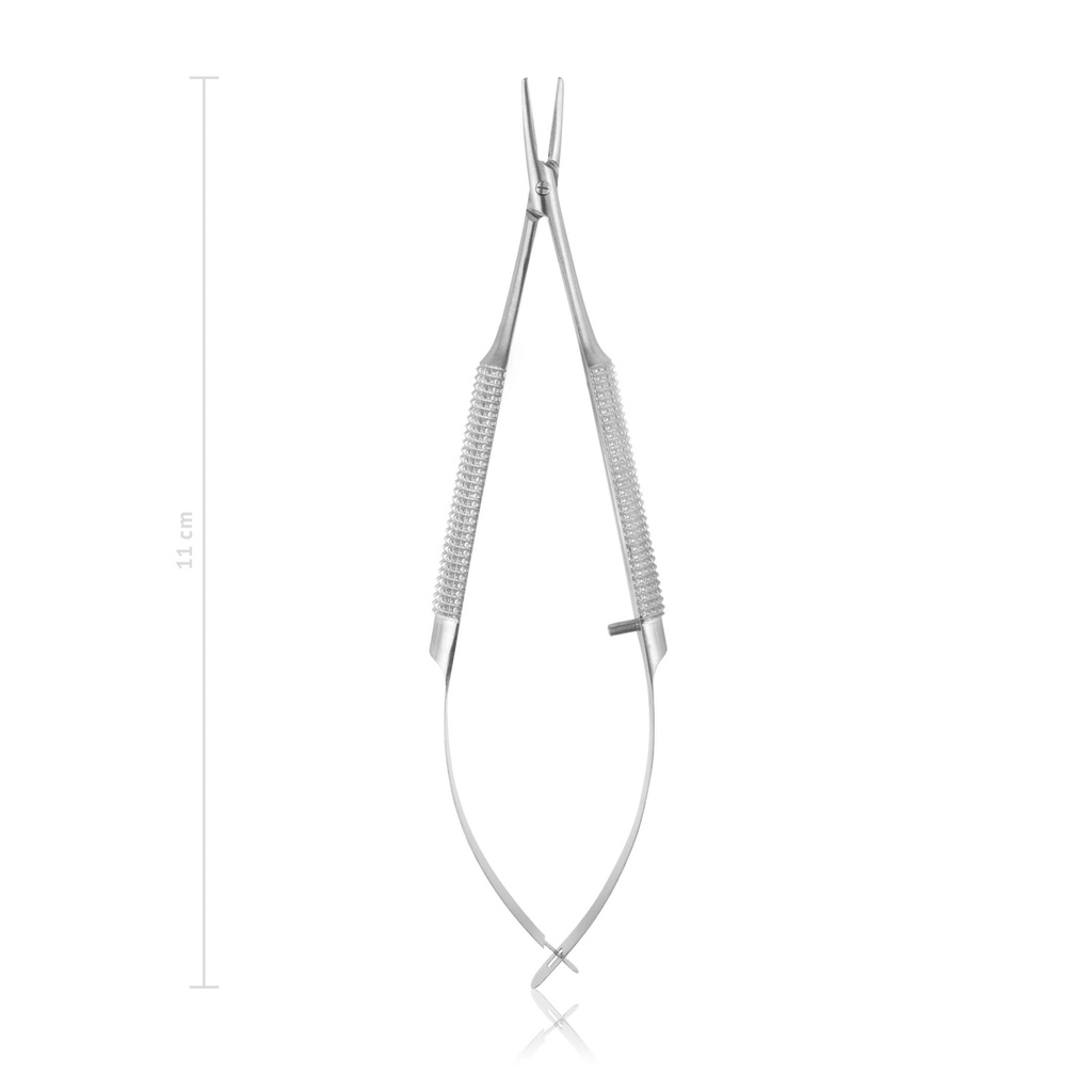 Barraquer szemészeti tűfogó, hajlított, 11 cm, retesz nélkül