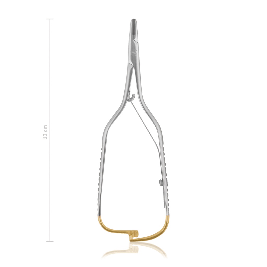 Boynton szemészeti tűfogó, egyenes, TC betéttel, 12 cm