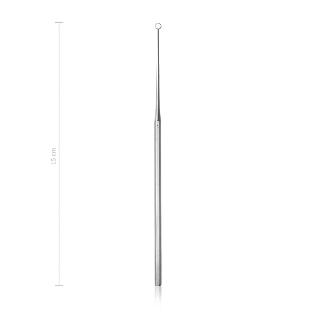 Buck fültisztító kanál, hajlított, tompa, H = 15 cm, 0-s méret