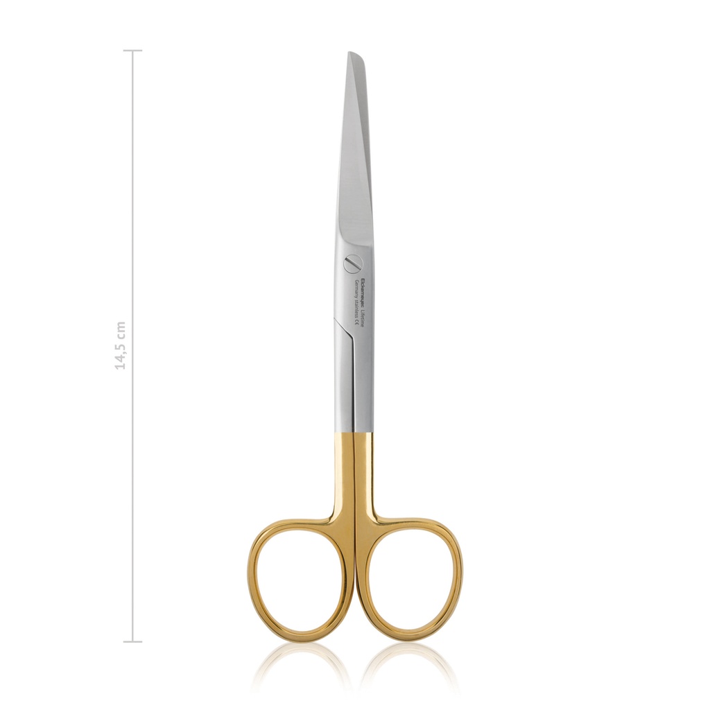 Sebészeti olló volfrám-karbid betéttel (TC), 14,5 cm, ívelt, hegyes/tompa, TC
