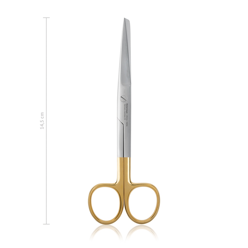 Sebészeti olló volfrám-karbid betéttel (TC), 14,5 cm, egyenes, hegyes/tompa
