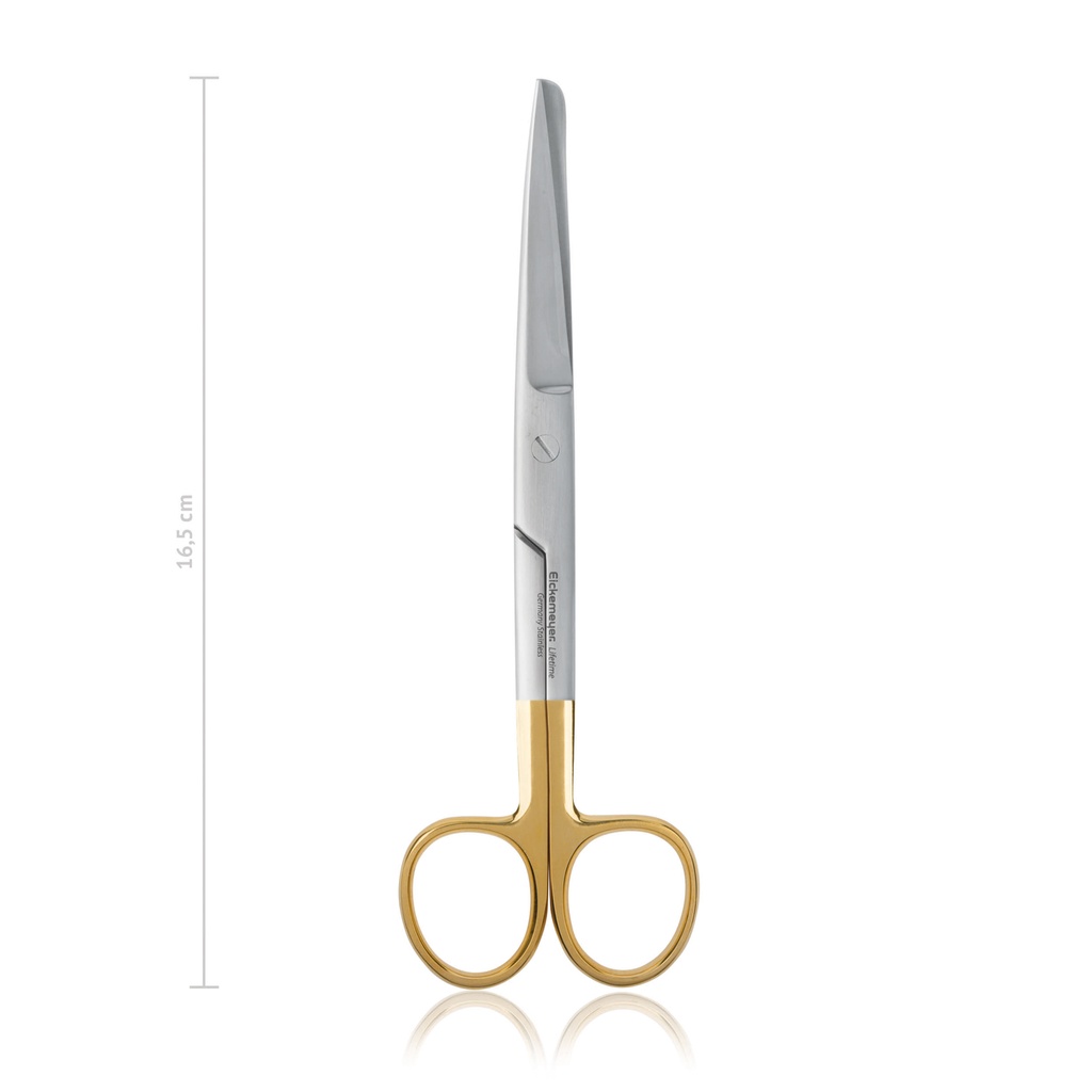 Sebészeti olló volfrám-karbid betéttel (TC), 16,5 cm, ívelt, hegyes/tompa, TC