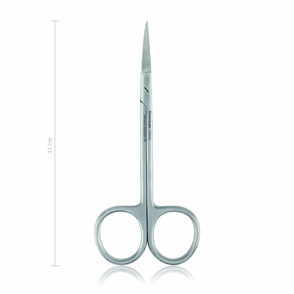 Finom sebészeti olló, 11 cm, hajlított, hegyes/hegyes