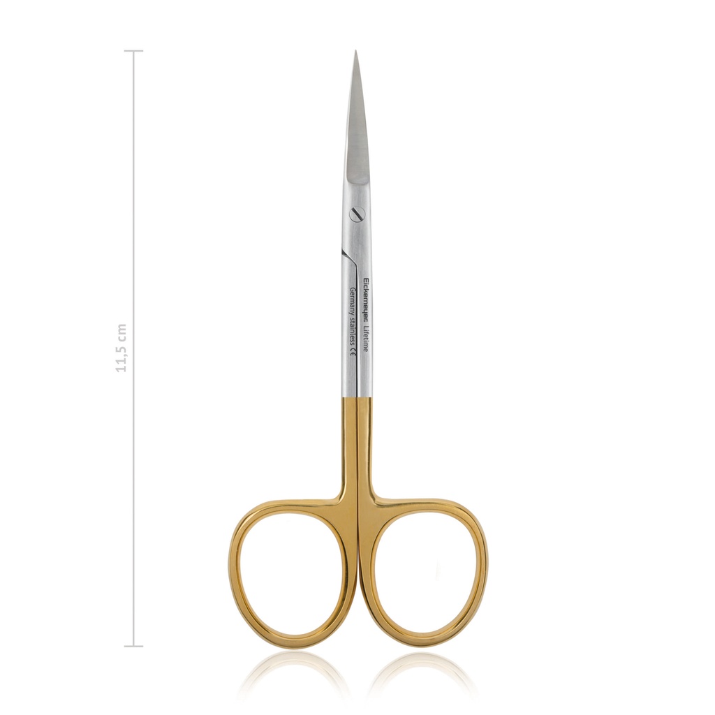 Finom sebészeti olló, 11,5 cm, hajlított, hegyes/hegyes, TC