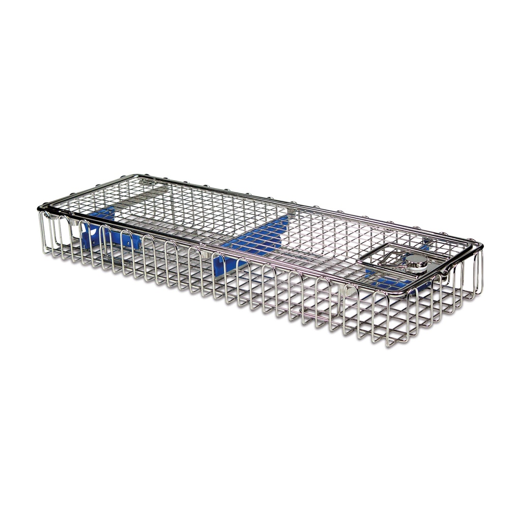 Univerzális endoszkópos szitas kosár laparoszkópiához, 460 × 160 × 52 mm, fedéllel és állítható rögzítőelemekkel