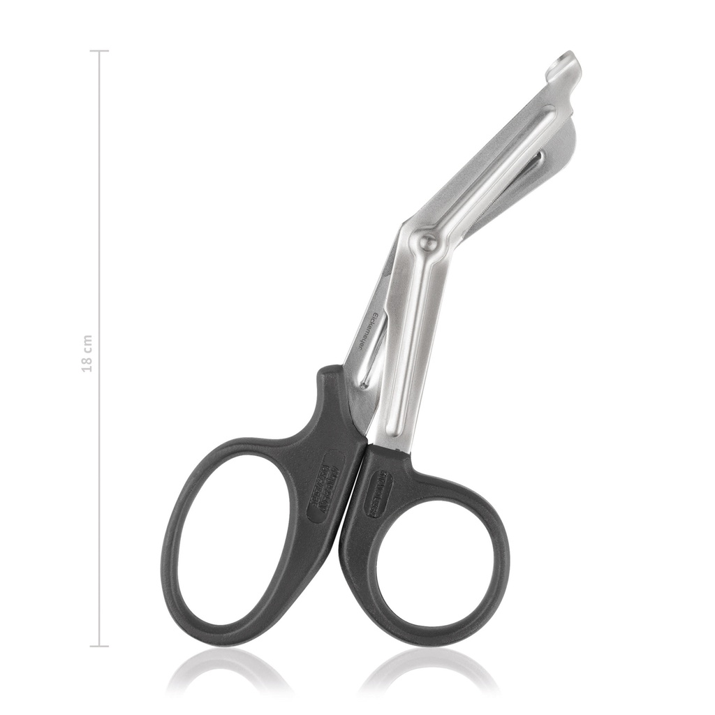 [123118] Univerzális kötszervágó olló műanyag gyűrűkkel, fekete, 18 cm