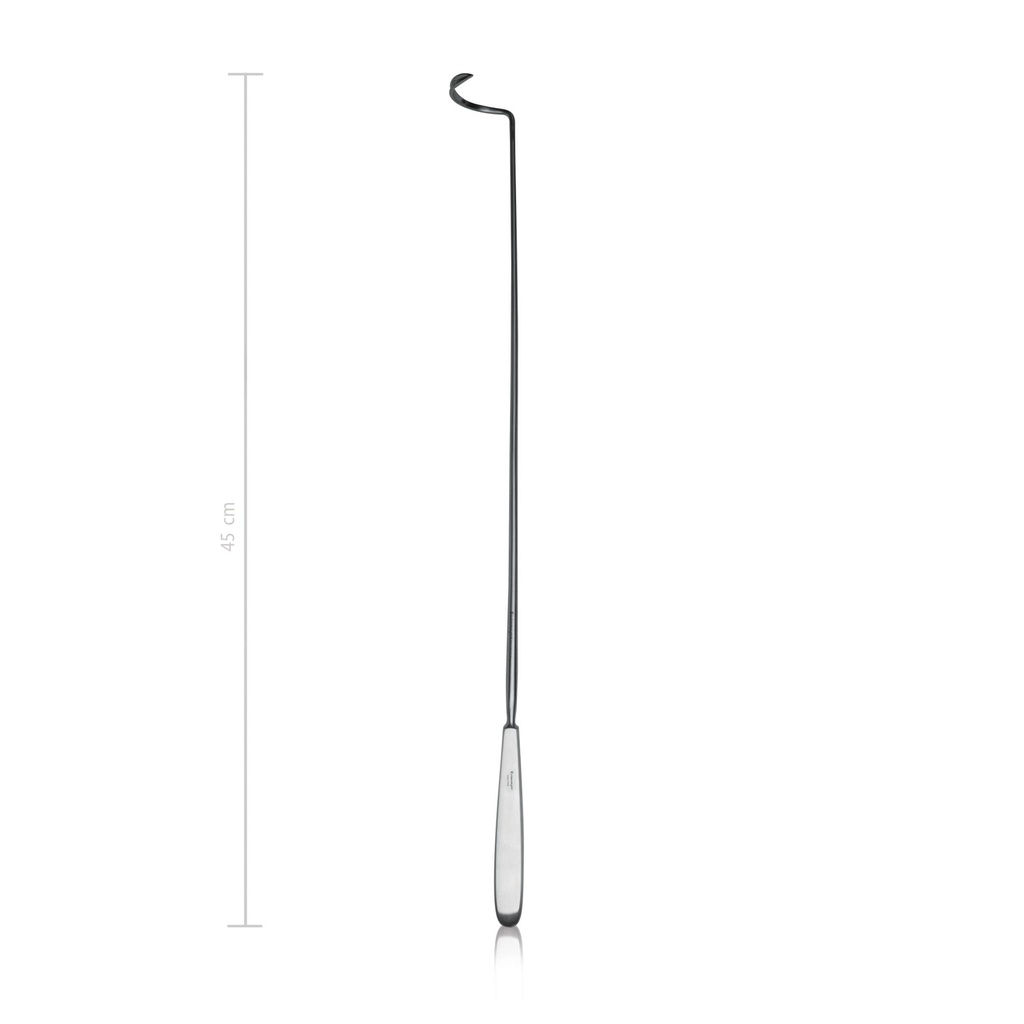 DESCHAMPS ligatúratű, jobbra hajlított, éles, hosszú, HUSKAMP-minta, 20 cm