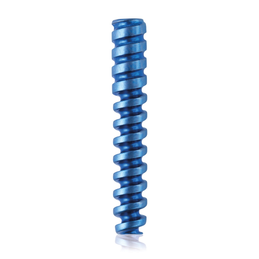 Titán interferenciacsavar, Ø3,0 x 19 mm, kanülált, kanül Ø1,1 mm, kék színű, HEX 2,0