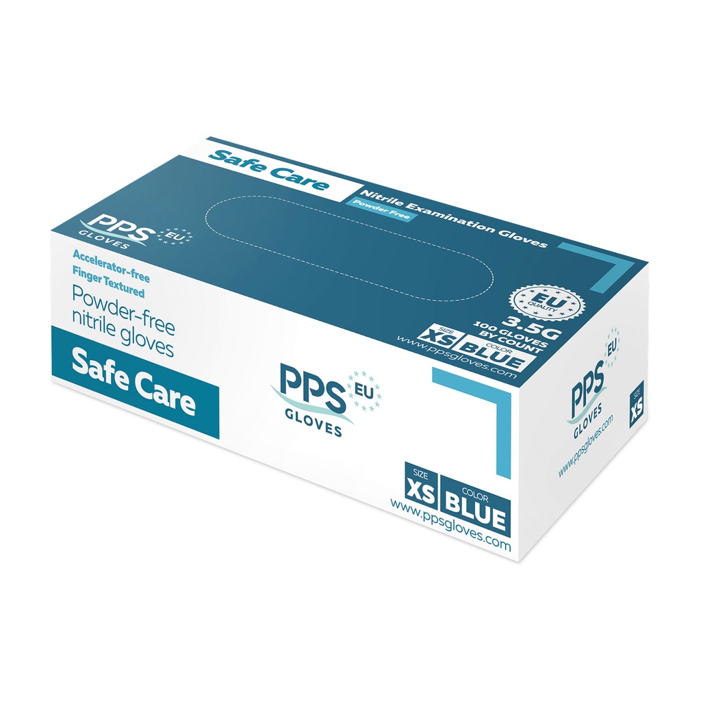 Nitril vizsgálókesztyű, XS méret, kék, púdermentes, 100 db/doboz, ISO-minősítésű