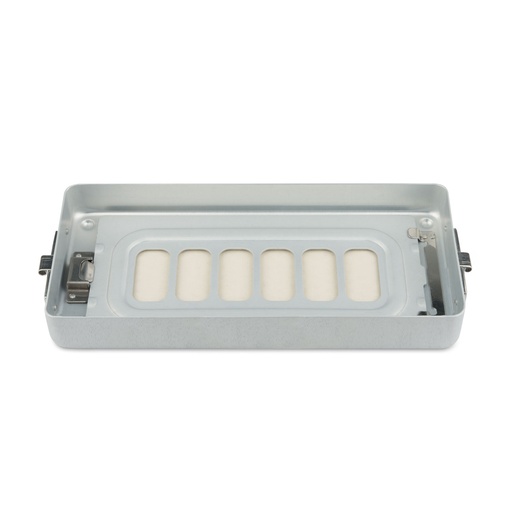 [500613] Eszközkonténer alsó rész, 3,5 cm magas, perforált, lapos kivitel, 30 × 14 × 3 cm, szürke, autoklávozható