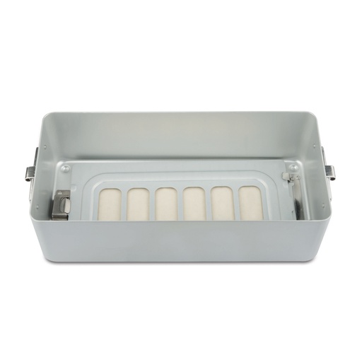 [500620] Eszközkonténer alsó rész, 9 cm magas, perforált, szűrővel, 30 × 14,0 × 9 cm, szürke, autoklávozható