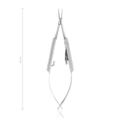 [173010] Barraquer–Troutmann szemészeti tűfogó, 10 cm, hajlított, retesszel