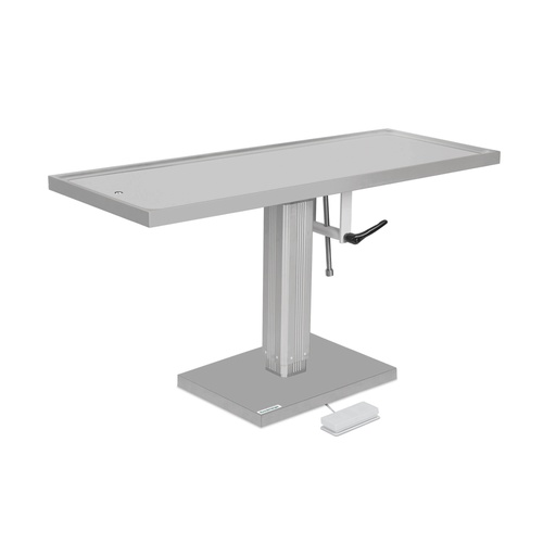 [601550] Rozsdamentes acél felületű műtőasztal, 50 x 130 cm / elektromos pumpával működő, egyirányú döntési mechanizmussal