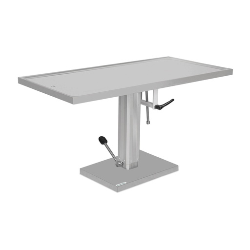 [601960] Rozsdamentes acél felületű műtőasztal, 60 x 130 cm / hidraulikus pumpával működő, egyirányú döntési mechanizmussal