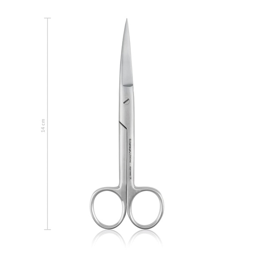[970514] Műtéti olló, 14 cm, hajlított, hegyes/hegyes