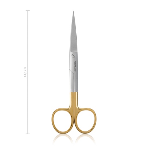 [113414] Sebészeti olló volfrám-karbid betéttel (TC), 14,5 cm, egyenes, hegyes/hegyes, TC